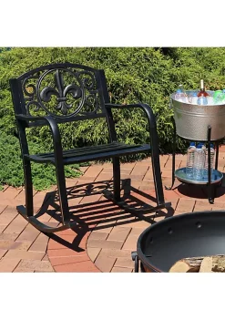 Buy 🎁 Fleur-de-Lis Cast Iron and Steel Outdoor Rocking Chair - Black by Sunnydaze Decor 👏 -Sunnydaze Decor Shop Belk 3197