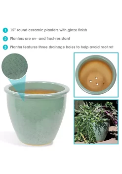 Cheapest ❤️ 15 in Villa High-Fired Glazed Ceramic Planter - Seaside Dreams by Sunnydaze Decor ✔️ -Sunnydaze Decor Shop Belk 3248