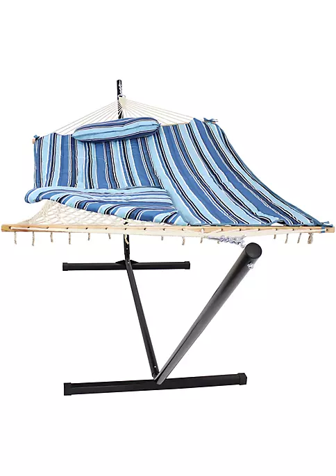 Wholesale 🛒 Large Rope Hammock with Steel Stand and Pad/Pillow - Misty Beach by Sunnydaze Decor 👍 4 Wholesale 🛒 Large Rope Hammock with Steel Stand and Pad/Pillow - Misty Beach by Sunnydaze Decor 👍 - Image 2
