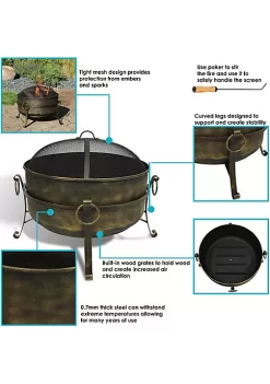Budget 🤩 24 in Cauldron Steel Fire Pit with Spark Screen, Poker, and Grate by Sunnydaze Decor 👏 -Sunnydaze Decor Shop Belk 3260