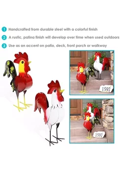 New 🎁 Lewis and Cluck Indoor/Outdoor Metal Rooster Statues - 21.5 in by Sunnydaze Decor 🧨 -Sunnydaze Decor Shop Belk 3278