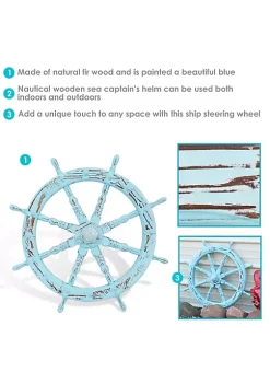 Coupon 🤩 Indoor/Outdoor Wooden Nautical Sea Captain's Helm - Blue - 30 in by Sunnydaze Decor 💯 -Sunnydaze Decor Shop Belk 3289