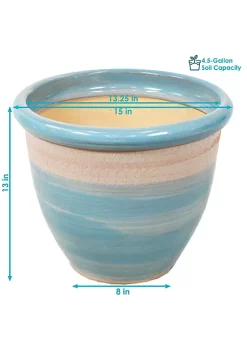 Best Sale 👏 Purlieu Ceramic Planter - 15" - Shoreline by Sunnydaze Decor 🎁 -Sunnydaze Decor Shop Belk 3325