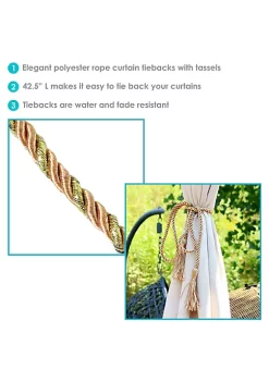 Discount 🎁 Indoor/Outdoor Rope Curtain Tiebacks - Copper - Set of 4 by Sunnydaze Decor ❤️ -Sunnydaze Decor Shop Belk 338