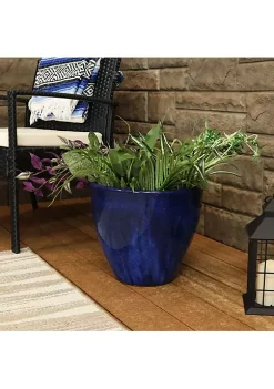 Discount 🧨 13 in Resort High-Fired Glazed Ceramic Planter - Imperial Blue by Sunnydaze Decor 😍 -Sunnydaze Decor Shop Belk 3385