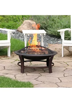 Best Sale 🌟 29 in Elevated Steel Fire Pit Bowl with Stand, Screen, and Poker by Sunnydaze Decor ⌛