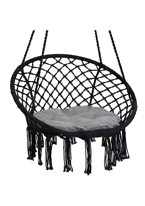 Cheapest ๐ Macrame Hammock Chair with Tassels and Cushion - Black/Gray by Sunnydaze Decor ๐ 4 Cheapest ๐ Macrame Hammock Chair with Tassels and Cushion - Black/Gray by Sunnydaze Decor ๐ - Image 2