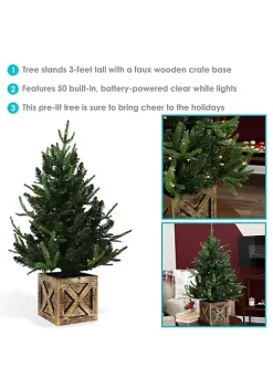 Promo 🛒 Farmhouse Indoor Pre-Lit Artificial 🎁 Christmas Tree - 3 ft by Sunnydaze Decor 😍 -Sunnydaze Decor Shop Belk 344