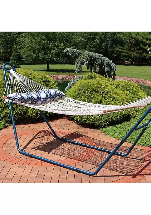 Promo ๐คฉ Large Polyester Rope Hammock with Spreader Bar and Pillow - White by Sunnydaze Decor โญ 3 Promo ๐คฉ Large Polyester Rope Hammock with Spreader Bar and Pillow - White by Sunnydaze Decor โญ