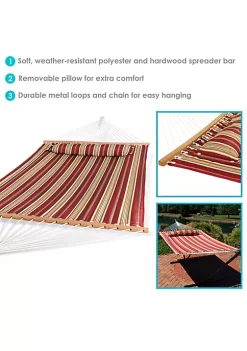 Best Sale ⭐ Large Quilted Hammock with Spreader Bar and Pillow - Red Stripe by Sunnydaze Decor 🥰 -Sunnydaze Decor Shop Belk 3488