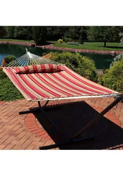 Best Sale ⭐ Large Quilted Hammock with Spreader Bar and Pillow - Red Stripe by Sunnydaze Decor 🥰 -Sunnydaze Decor Shop Belk 3490