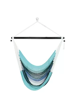 Wholesale 😉 Polyester Rope Hammock Chair with Cushions - Lagoon Stripes by Sunnydaze Decor 🧨