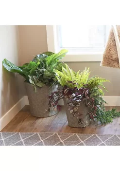 Best deal ๐ฏ Sunnydaze Round Polyrattan Indoor Planters - 1 Large/1 Small Planter - Gray by Sunnydaze Decor โญ