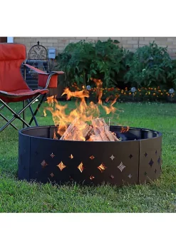 New ⌛ 36 in Diamond Cut-Out Steel Wood Burning Fire Pit Ring with Poker by Sunnydaze Decor 🥰 -Sunnydaze Decor Shop Belk 3536
