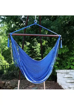 New 🤩 Extra Large Polyester Rope Hammock Chair and Spreader Bar - Blue by Sunnydaze Decor 🛒