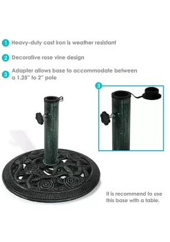 New 🛒 16 in Rose Blossom Cast Iron Round Patio Umbrella Base - Green by Sunnydaze Decor 🎁 -Sunnydaze Decor Shop Belk 3580