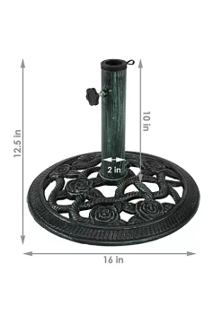 New 🛒 16 in Rose Blossom Cast Iron Round Patio Umbrella Base - Green by Sunnydaze Decor 🎁 -Sunnydaze Decor Shop Belk 3581