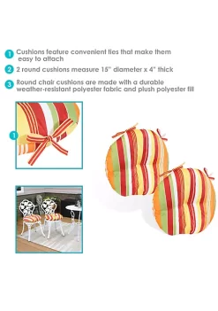 Promo ✨ Outdoor Round Bistro Seat Cushion - Sherbert Stripes - Set of 2 by Sunnydaze Decor ✨ -Sunnydaze Decor Shop Belk 3591