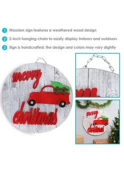 Top 10 ✨ Indoor/Outdoor Wooden Merry 🔔 Christmas Truck Hanging Sign - 22 in by Sunnydaze Decor 😉 -Sunnydaze Decor Shop Belk 3650