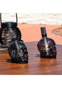 Best Pirce โ Glass/Aluminum Grinning Skull Tabletop Torches - Black - Set of 2 by Sunnydaze Decor ๐ฅ