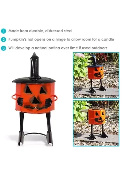 Flash Sale ⌛ Witchy Pumpkin 💀 Halloween Metal Art Statue - 13.25 in by Sunnydaze Decor 🔔 -Sunnydaze Decor Shop Belk 3808