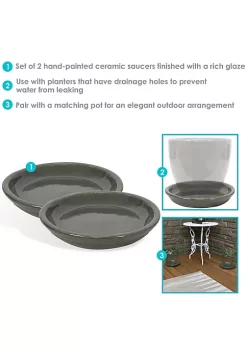 Outlet 😍 7 in Glazed Ceramic Flower Pot/Plant Saucer - Gray - Set of 2 by Sunnydaze Decor 😀 -Sunnydaze Decor Shop Belk 3842