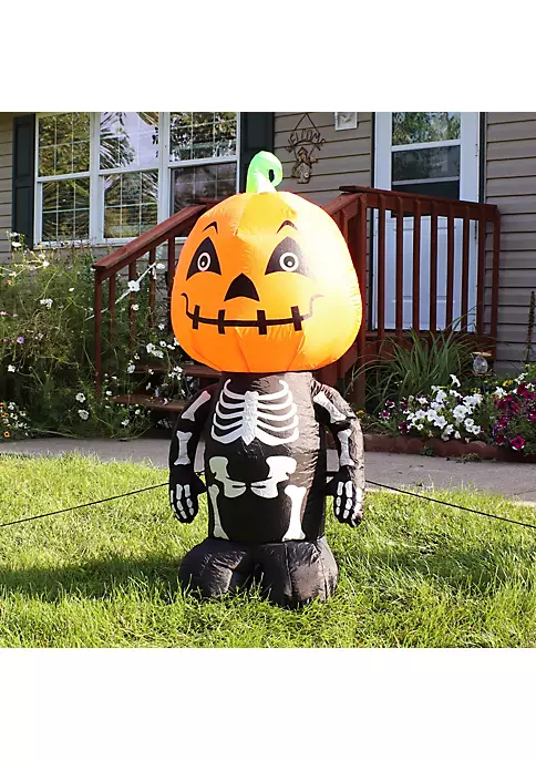 New 👏 Pumpkin Head Skeleton 💀 Halloween Inflatable Yard Decoration - 4 ft by Sunnydaze Decor 🤩 3 New 👏 Pumpkin Head Skeleton 💀 Halloween Inflatable Yard Decoration - 4 ft by Sunnydaze Decor 🤩