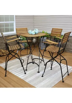 Discount 🔥 Deluxe Chestnut 5-Piece Folding Patio Bar-Height Table and Chairs by Sunnydaze Decor 🔔