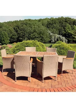 Best deal 🎉 Foxford Acacia Wood and Resin Rattan 7-Piece Patio Dining Set by Sunnydaze Decor ❤️