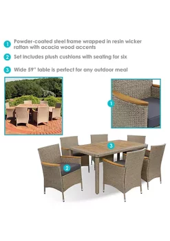 Best deal 🎉 Foxford Acacia Wood and Resin Rattan 7-Piece Patio Dining Set by Sunnydaze Decor ❤️ -Sunnydaze Decor Shop Belk 3999