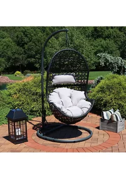 Brand new 🎉 Resin Wicker Basket Egg Chair with Steel Stand/Cushions - Gray by Sunnydaze Decor 🤩