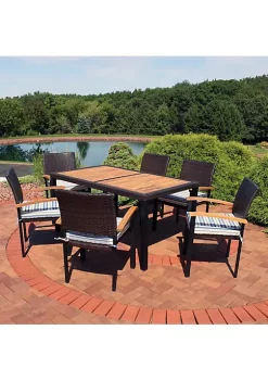 Coupon 💯 Carlow Resin Wicker 7-Piece Patio Dining Set - Brown/Blue Stripe by Sunnydaze Decor 🛒 -Sunnydaze Decor Shop Belk 4007
