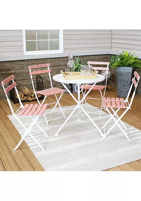 Budget 🛒 Classic Cafe Chestnut Wood 5-Piece Folding Bistro Set - Pink by Sunnydaze Decor 🌟 8 Budget 🛒 Classic Cafe Chestnut Wood 5-Piece Folding Bistro Set - Pink by Sunnydaze Decor 🌟 - Image 6