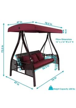 Cheap 🔔 3-Person Steel Patio Swing Bench with Side Tables/Canopy - Merlot by Sunnydaze Decor ⭐ -Sunnydaze Decor Shop Belk 4088