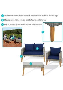 Top 10 ⭐ Clifdon Rattan and Acacia 4-Piece Patio Conversation Set - Blue by Sunnydaze Decor ✨ -Sunnydaze Decor Shop Belk 4093