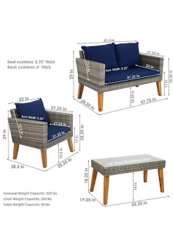 Top 10 ⭐ Clifdon Rattan and Acacia 4-Piece Patio Conversation Set - Blue by Sunnydaze Decor ✨ -Sunnydaze Decor Shop Belk 4094