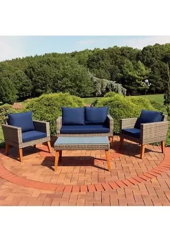 Top 10 ⭐ Clifdon Rattan and Acacia 4-Piece Patio Conversation Set - Blue by Sunnydaze Decor ✨ -Sunnydaze Decor Shop Belk 4095