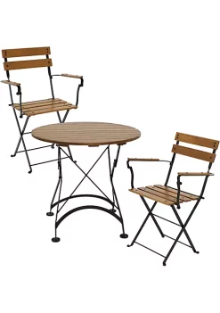 Discount 🛒 Basic European Chestnut 3-Piece Patio Bistro Table and Chairs Set by Sunnydaze Decor ⌛ -Sunnydaze Decor Shop Belk 4103