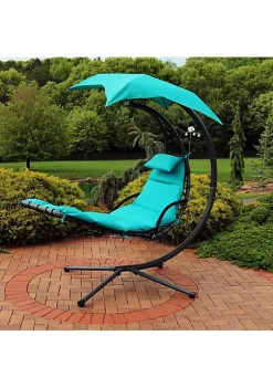 New 🔥 Floating Lounge Chair and Umbrella/Curved Stand - Teal - Set of 2 by Sunnydaze Decor ⭐ -Sunnydaze Decor Shop Belk 4118