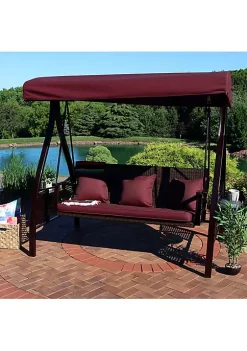 Best reviews of 🛒 3-Person Steel Patio Swing Bench with Side Tables/Canopy - Maroon by Sunnydaze Decor 🔔 -Sunnydaze Decor Shop Belk 4149