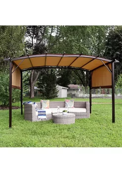Promo ✔️ 9 ft x 12 ft Metal Arched Pergola with Retractable Canopy - Tan by Sunnydaze Decor 🛒