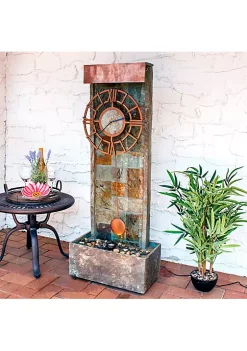 Best deal 🔥 Slate/Copper Clock Waterfall Fountain with LED Lights - 49 in by Sunnydaze Decor 💯 -Sunnydaze Decor Shop Belk 4169