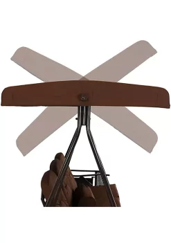 Outlet 🎁 3-Person Steel Patio Swing Bench with Side Tables/Canopy - Brown by Sunnydaze Decor 🔥 -Sunnydaze Decor Shop Belk 4183