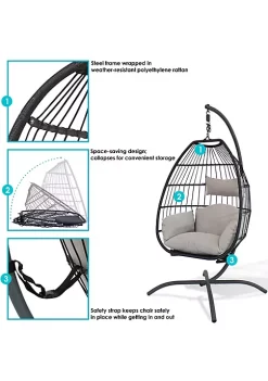 Promo 💯 Resin Wicker Hanging Egg Chair with Steel Stand/Cushions - Gray by Sunnydaze Decor ✔️ -Sunnydaze Decor Shop Belk 4202
