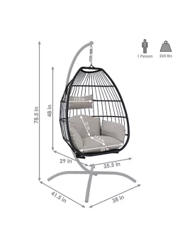 Promo 💯 Resin Wicker Hanging Egg Chair with Steel Stand/Cushions - Gray by Sunnydaze Decor ✔️ -Sunnydaze Decor Shop Belk 4203