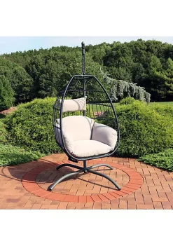 Promo 💯 Resin Wicker Hanging Egg Chair with Steel Stand/Cushions - Gray by Sunnydaze Decor ✔️ -Sunnydaze Decor Shop Belk 4204