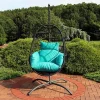 Hot Sale ⌛ Resin Wicker Hanging Egg Chair with Steel Stand/Cushions - Blue by Sunnydaze Decor 🛒 -Sunnydaze Decor Shop Belk 4250