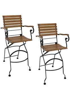 New 👏 Sunnydaze Deluxe European Chestnut Folding Bistro Bar Chair with Arms - Set of 2 by Sunnydaze Decor ✨ -Sunnydaze Decor Shop Belk 4269