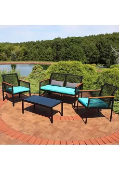 Buy 🔥 Coachford Rattan 4-Piece Patio Furniture Set - Blue Cushions by Sunnydaze Decor 😍 -Sunnydaze Decor Shop Belk 4299