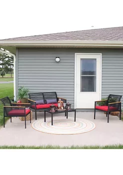 Cheap ⭐ Coachford Rattan 4-Piece Patio Furniture Set - Red Cushions by Sunnydaze Decor ✔️ -Sunnydaze Decor Shop Belk 4305